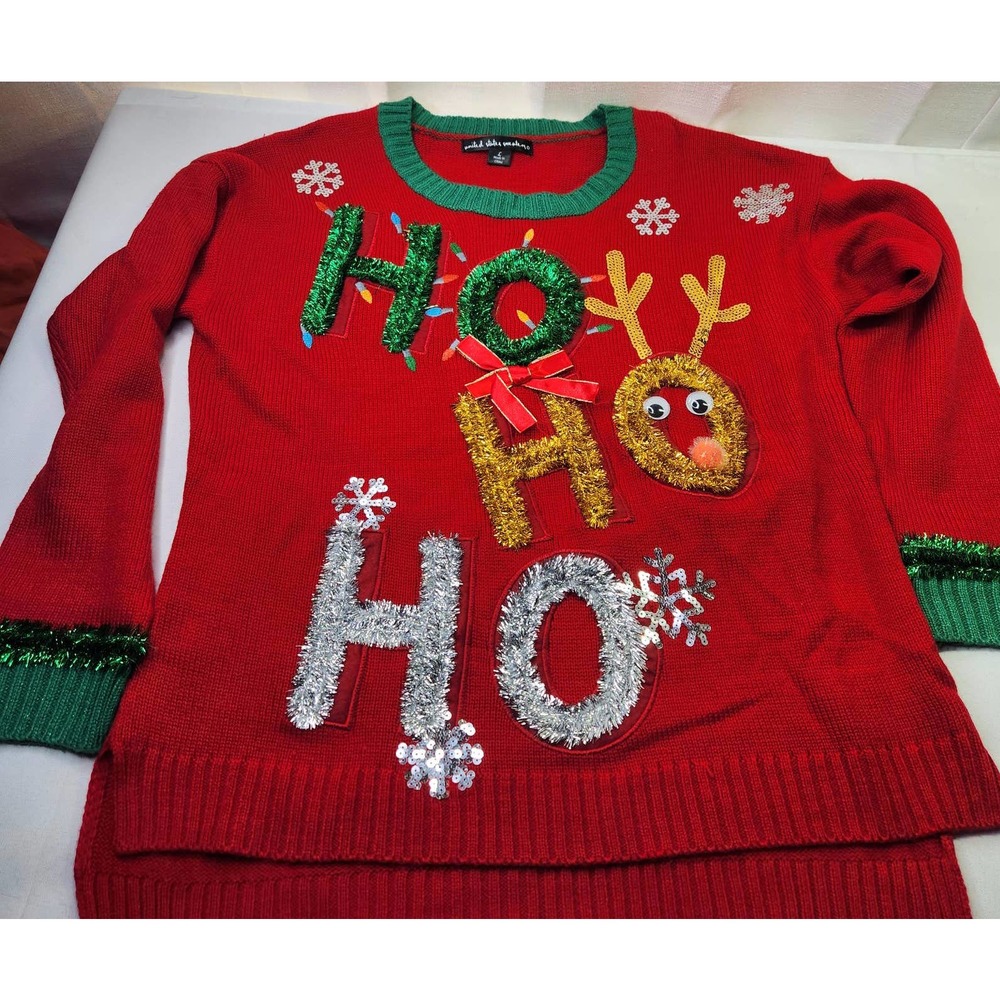 United States Sweaters Red Reindeer Ho Ho Ho Ugly Christmas Sweater Size Large